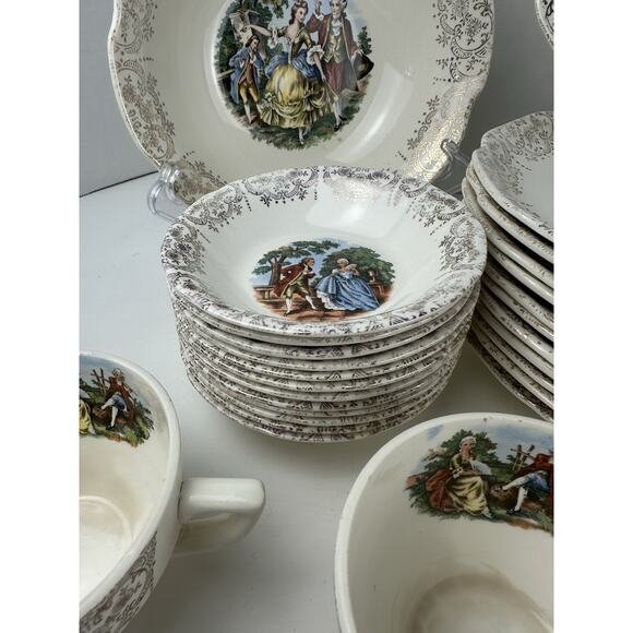 (Set of 28 PCS)-French Saxon China~UNION Made U.S.A.~22 KT Gold Cottage Set - Picture 6 of 10